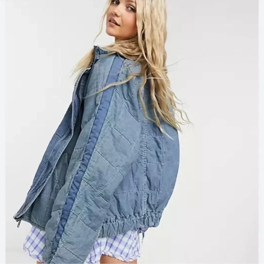 Free People Quilted Dolman Denim Jacket Size S